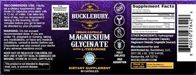 Bucklebury Magnesium Glycinate with L-Theanine 350 mg source label used in the packaging illustration