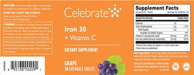 Celebrate Iron 30 + Vitamin C Grape source label used in the packaging illustration