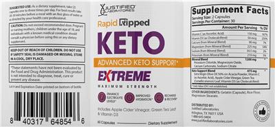Justified Laboratories Rapid Ripped Keto Extreme source label used in the packaging illustration