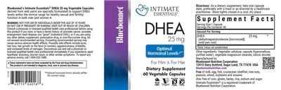 Bluebonnet Intimate Essentials DHEA 25 mg source label used in the packaging illustration