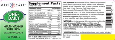 Geri-Care One-Daily Multi-Vitamin with Iron source label used in the packaging illustration