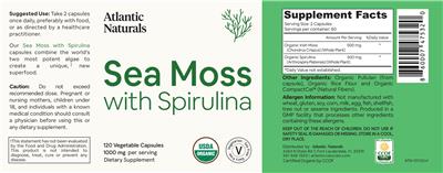 Atlantic Naturals Sea Moss with Spirulina 1000 mg source label used in the packaging illustration