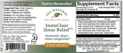 Native Remedies InstaClear Sinus Relief source label used in the packaging illustration