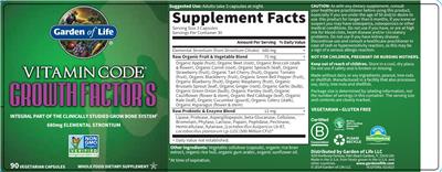 Garden of Life Vitamin Code Growth Factors source label used in the packaging illustration