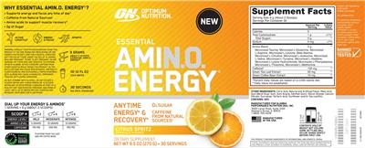 ON Optimum Nutrition Essenital AMIN.O. Energy Citrus Spritz source label used in the packaging illustration
