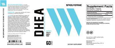 Swolverine DHEA source label used in the packaging illustration