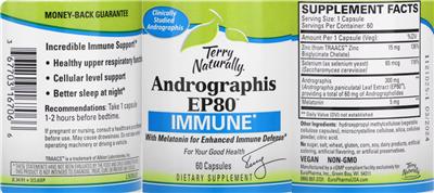 Terry Naturally Andrographis EP80 Immune source label used in the packaging illustration