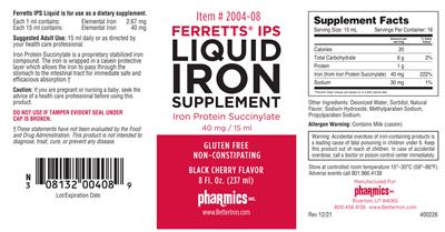 Pharmics Ferretts IPS Liquid Iron Supplement Black Cherry Flavor source label used in the packaging illustration