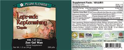 Plum Flower Left-Side Replenishing Teapills source label used in the packaging illustration