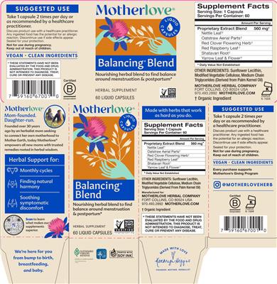 Motherlove Balancing Blend source label used in the packaging illustration