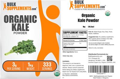 BulkSupplements.com Organic Kale Powder 3 g product packaging