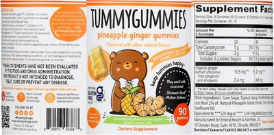 Tummygummies Tummygummies Pineapple Ginger Gummies source label used in the packaging illustration