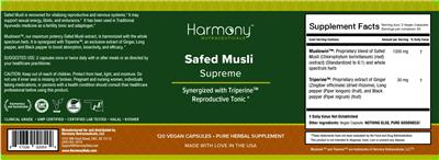 Harmony Nutraceuticals Safed Musli Supreme source label used in the packaging illustration