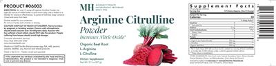 MH Michael's Health Naturopathic Programs Arginine Citrulline Powder product packaging