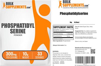 BulkSupplements.com Phosphatidylserine Powder 300 mg source label used in the packaging illustration