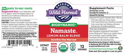 Oregon's Wild Harvest Biodynamic Namaste Lemon Balm Blend source label used in the packaging illustration