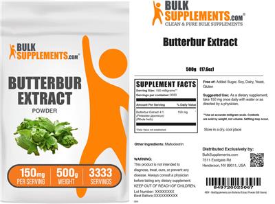 BulkSupplements.com Butterbur Extract Powder 150 mg product packaging