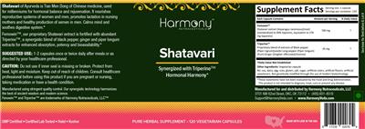 Harmony Nutraceuticals Shatavari source label used in the packaging illustration