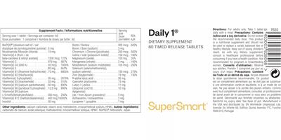 SuperSmart Daily 1 source label used in the packaging illustration