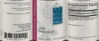 Wise Woman Herbals Hops Humulus Lup. source label used in the packaging illustration