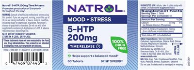 Natrol 5-HTP 200 mg Time Release source label used in the packaging illustration