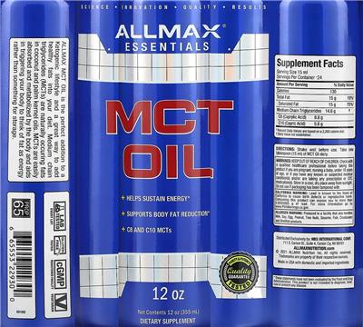 ALLMAX ESSENTIALS MCT Oil source label used in the packaging illustration