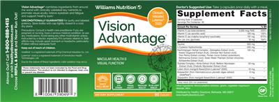 Williams Nutrition Vision Advantage source label used in the packaging illustration