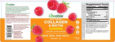 Lifeable Collagen & Biotin Gummies Raspberry Flavor source label used in the packaging illustration