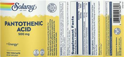 Solaray Pantothenic Acid 500 mg product packaging