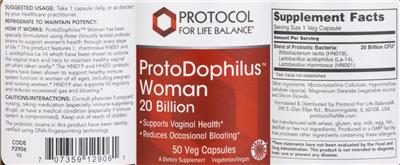 Protocol For Life Balance ProtoDophilus Woman 20 Billion source label used in the packaging illustration