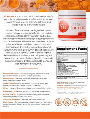 Yu Enhanced Bioactive Turmeric source label used in the packaging illustration
