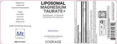 Codeage Liposomal Magnesium Taurate+ source label used in the packaging illustration