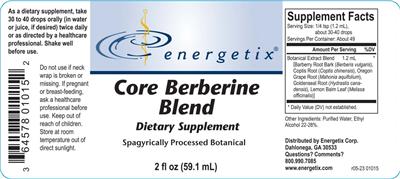 Energetix Core Berberine Blend source label used in the packaging illustration