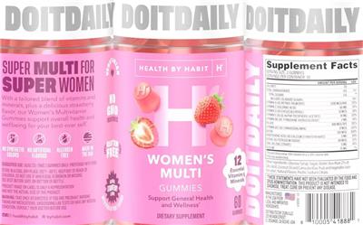 Health by Habit Women's Multi Gummies Strawberry source label used in the packaging illustration