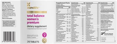 Xtendlife Total Balance Women's Premium source label used in the packaging illustration