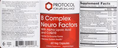 Protocol For Life Balance B Complex Neuro Factors source label used in the packaging illustration