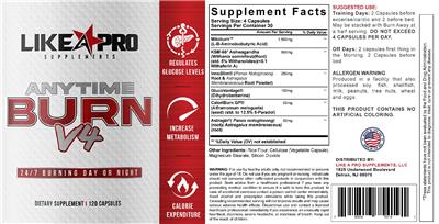 Like A Pro Supplements Anytime Burn V4 product packaging