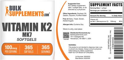 BulkSupplements.com Vitamin K2 MK7 Softgels 100 mcg product packaging