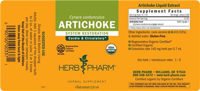 Herb Pharm Artichoke source label used in the packaging illustration