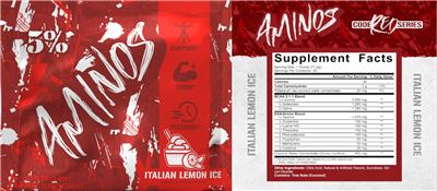 Rich Piana 5% Nutrition 5% Aminos Italian Lemon Ice source label used in the packaging illustration