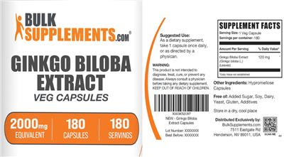 BulkSupplements.com Ginkgo Biloba Extract Veg Capsules product packaging