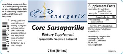 Energetix Core Sarsaparilla source label used in the packaging illustration