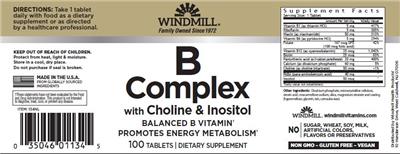 Windmill B Complex with Choline & Inositol source label used in the packaging illustration