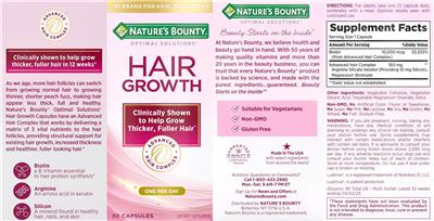 Nature's Bounty Optimal Solutions Hair Growth source label used in the packaging illustration