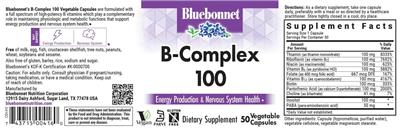 Bluebonnet B-Complex 100 source label used in the packaging illustration