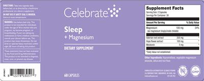 Celebrate Sleep + Magnesium source label used in the packaging illustration