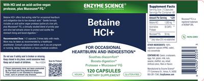 Enzyme Science Betaine HCl+ source label used in the packaging illustration