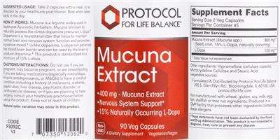 Protocol For Life Balance Mucuna Extract 400 mg product packaging