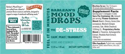 Barlean's Mood Drops to De-Stress source label used in the packaging illustration