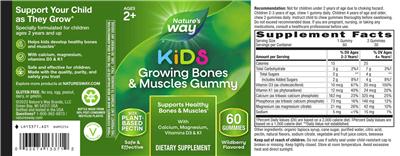 Nature's Way Kids Growing Bones & Muscles Gummy Wildberry Flavored source label used in the packaging illustration